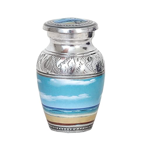 HLC Keepsake URN – Blue Beach Keepsake Qnty 1 -Urn for Human Ashes with 1 Velvet Box Bag-Mini Keepsake Urn - Affordable Urn (3 cu.in)