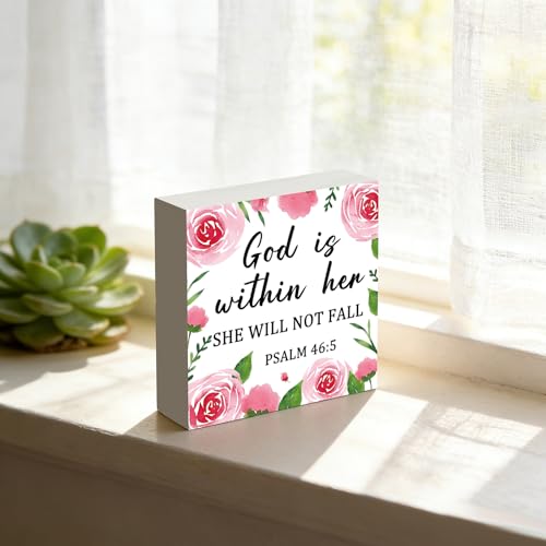 Christian Scripture Wooden Box Sign Religious Desk Decor for Women