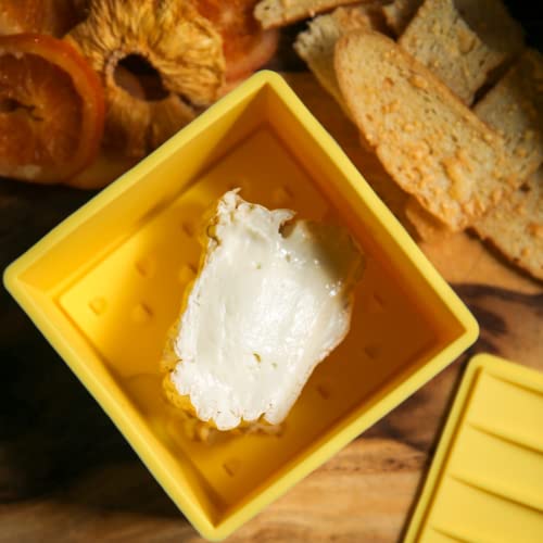 CapaBunga Cheese Vault for Soft Cheese - Reusable Artisan Cheese Storage Container for Fridge - Food Grade Silicone Cheese Container 5x5x3.5” - Easy to Clean Cheese Keeper for Refrigerator – Butter