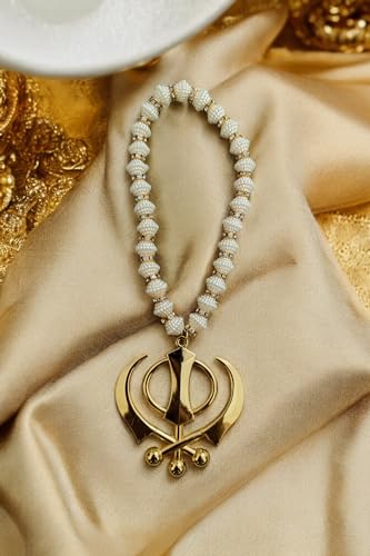 Santosh Jewellers™ Sikh Religious Symbol Khanda Sahib Idol Gold Plated for Home Décor Car Dashboard Rear Mirror Mandir Pooja Murti Temple Puja Office Table Showpiece, Large, Golden