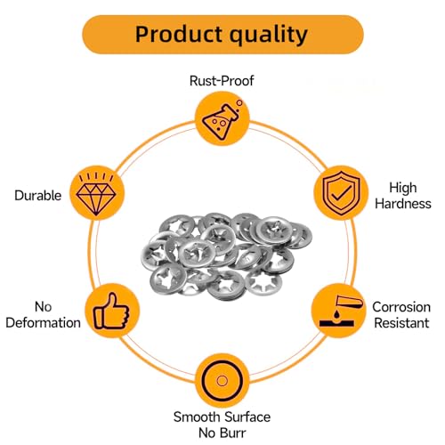 Mostantu 370-piece stainless steel internal tooth star lock washers set in assorted M2-M12 sizes, silver finish