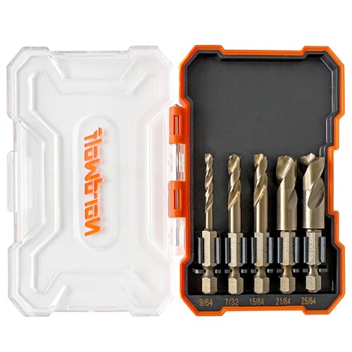NordWolf 5-piece M35 cobalt stubby hex-shank drill bit set in storage box, SAE sizes for hard metals