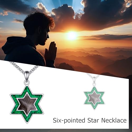 URONE Star of David Necklace Sterling Silver Turquoise Star of David Wooden Pendant Jewish Star Jewellery Religious Gifts for Women Men