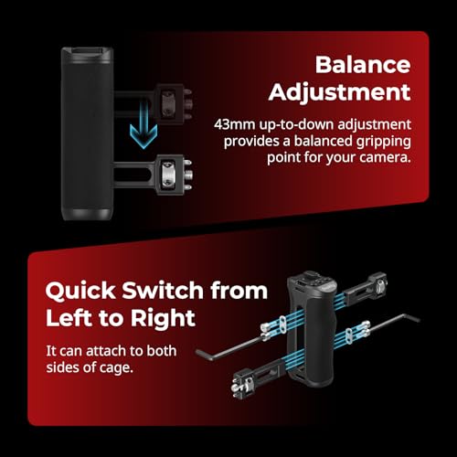 SmallRig Side Handle with 1/4"-20 Locating Screw, Camera Cage Handle for Left or Right Hand, Up and Down Adjustable, Max. 10kg Payload