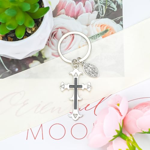 Steel Cross Keychain Christian Inspirational Pendant Confirmation and Ordination Religious Present for Birthday Christmas Thanksgiving