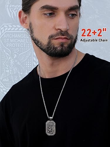 FaithHeart Saint Michael Necklace, Stainless Steel Archangel St Michael Shield/Coin/Dog Tag Pendant Necklaces for Men, Catholic Prayer Jewellery - With Gift Box Octagon-Steel