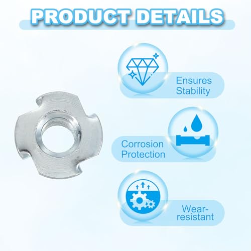 PATIKIL M12 zinc-plated steel T-nuts, 4-pronged threaded inserts for wood furniture, cabinetry, and climbing holds