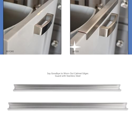 2pcs Cabinet Protectors for Kitchen Cabinets, 304 Stainless Steel Cabinet Protector Edge Guard Slip On Edge Guard for 0.75in Thick Doors and Drawers (23inch)