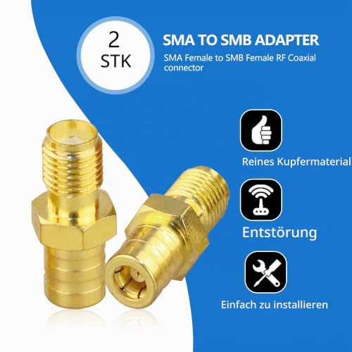 TUOLNK SMA to SMB Adapter SMB Female to SMA Female Coaxial Plug for Coaxial Cable Radio Antenna Pack of 2 SMA Female to SMB Female