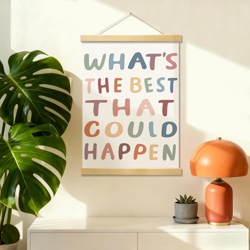 YUISLE What's the Best That Could Happen Sign Poster Framed, Boho Inspirational Motivational Wall Art Decor for Office, Bedroom, Therapy Room Classroom, 12x16 Inch-A11