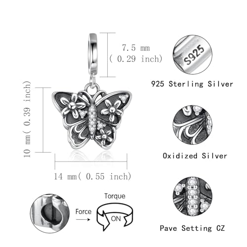 Sariel 925 Sterling Silver Butterfly Cremation Urn Charm for Ashes Memorial Keepsake Bead for Bracelet Necklace