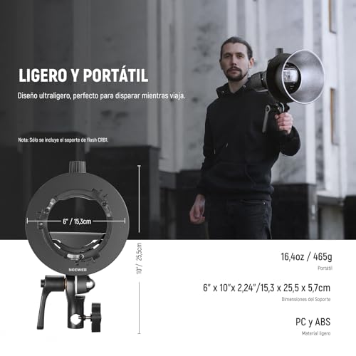 NEEWER CRB1 S Type Bracket Holder with Bowens Mount & Umbrella Hole for Z2PRO Z3R Q120 Q200 TT560 Square Head Round Head Flash Speedlite Compatible with Godox AD200Pro V1