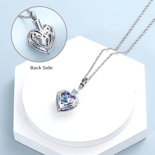 Cremation Jewelry Angel Wing Heart Urn Necklace for Ashes for Women Memorial Human Pet Ashes Pendant Silver-Purple