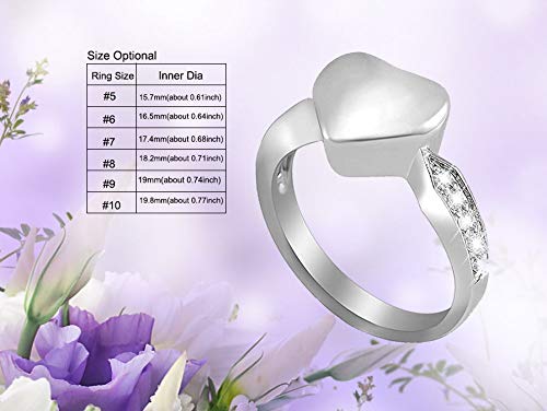 Heart Cremation Urn Ring Hold Loved Ones Ashes for Funeral Keepsake Gift Memorial Jewelry Silver 6
