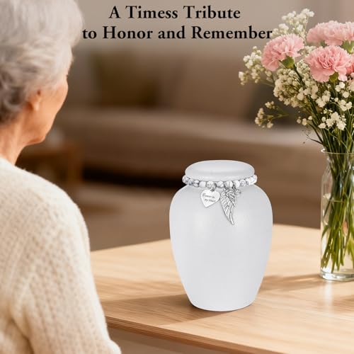 SOITIS Urn for Human Ashes Keepsake- 4.8 Inches White Ceramic Urn Ashes Keepsake, Memorial Holder Decorative Urn, Funeral Cremation Urns for Women Men Small Urn for Human Ashes