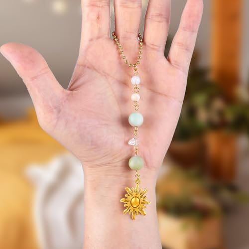 Sun Hanging Car Accessories, Gold Rear View Mirror Charm for Women