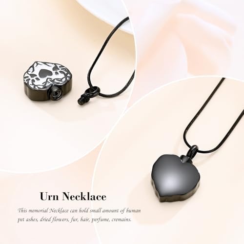 Minicremation Cremation Jewelry Heart Urn Necklace for Ashes with Double Paw Print Stainless Steel Love Heart Necklaces Memorial Ash Pendant Keepsake Jewelry Black