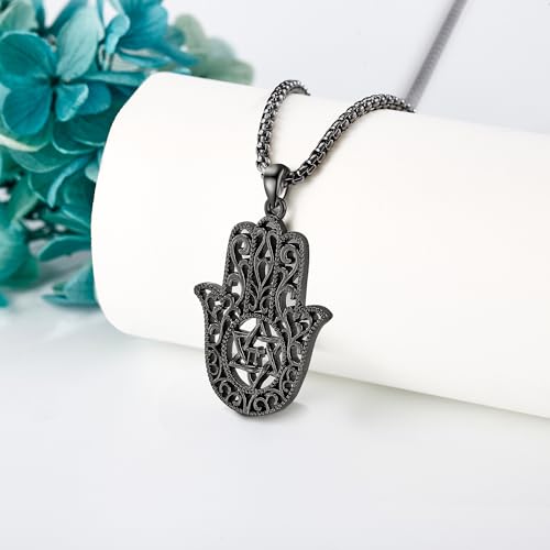 DAYLINLOVE Hamsa Necklace For Men 925 Sterling Silver Star Of David Necklace Chai Necklace Hamsa Hand Pendant Jewish Jewelry Religious Gifts For Men Women