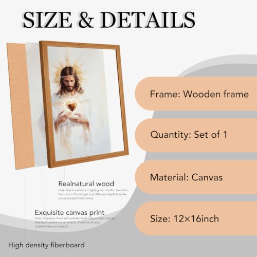 RZIGERNO Sacred Heart of Jesus Wall Art, 12x16 Inch Wood Framed Wood Frame Sacred Heart of Jesus Wall Art 16"L x 12"W