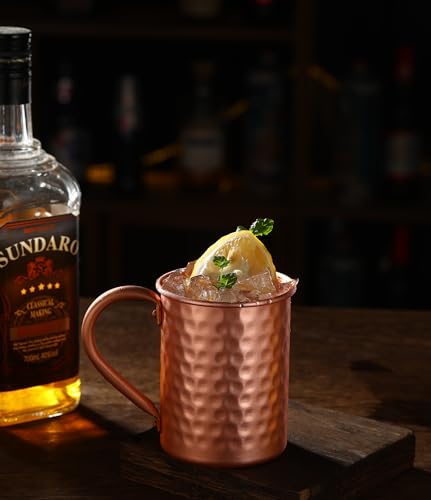 Moscow Mule Pure Copper Mugs - Set of 4 - Handmade of 100% Pure Copper -Hammered Finish-Riveted Handle