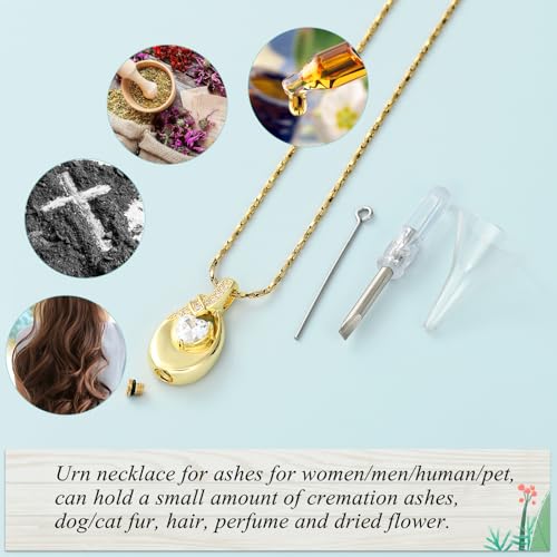 Imrsanl Teardrop Urn Necklace for Ashes for Women Stainless Steel Crystal Heart Cremation Jewelry Memorial Human Ashes Holder Funeral Keepsake Pendant (Gold)
