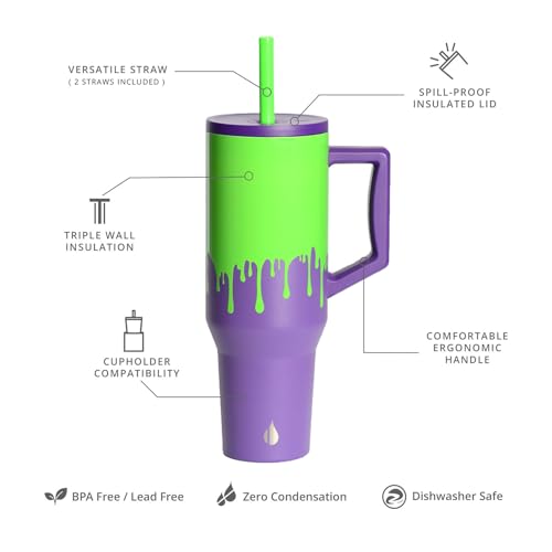 Elemental Spill Proof 40oz Insulated Tumbler with Handle & Straw Travel Mug 40 Ounces Poison Drip