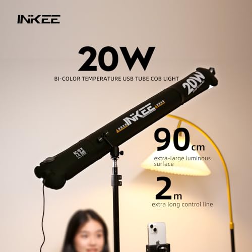 INKEE Inflatable LED Tube Light GCA20U,20W USB BI-Color Temperature Tube Lights with 2700K,4000K,5600K and 6500K 320 Full-Spectrum Lamp Beads CRI 95+ Photography Light Stick