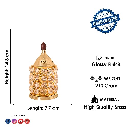 Satvik 6 Inch Crystal Glow Akhand Diya Diwali Gift/Diwali Deepawali Decoration Brass Decorative Crystal Oil Lamp Tea Light Holder Lantern Oval Shape | Puja Lamp Indian Housewarming Gift Item Medium