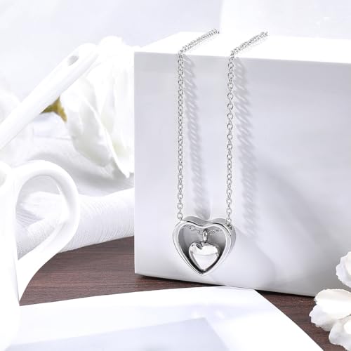 CREATCABIN 1 Box Double Heart Urn Necklace Silver Ashes Necklace 16 Inch Stainless Steel Keepsake Pendant Locket Funnel with Eye Pins Cremation Jewelry for Human Ashes Holder Pets Memorial Funeral