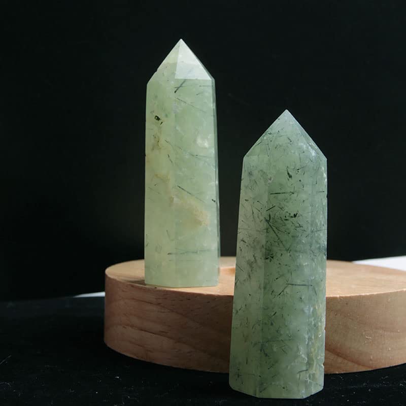 Acxico 1Pcs 70-80mm Natural Prehnite Obelisk Tower Point Crystal Natural