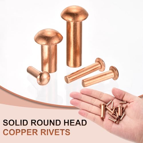 uxcell 30-piece copper solid rivets, 5/16 x 5/8 inch, round head, copper tone for electrical applications