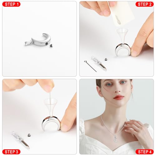 Memorial Jewelry Crescent Moon Urn Necklace, Stainless Steel Memorial Keepsake Jewelry for Ashes Pendant, Fill Kit Included, Unisex