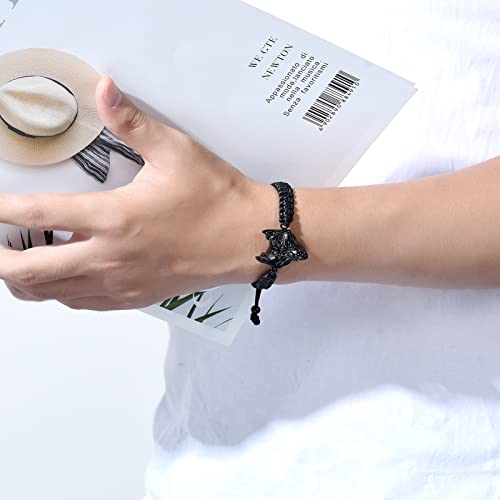 Yinplsmemory Cremation Jewelry Wolf Head Urn Bracelet for Ashes for Women Men Memorial Adjustable Manmade Braided Ashes Keepsake Urn Bracelet Black