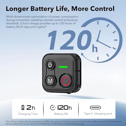 Bluetooth Remote Control for DJI Osmo 360, Osmo Action 6/5 Pro/4, for insta360 GO Ultra/GO 3S/X5/X4/X3/Ace - 164ft Range, Compatible with iPhone 12-17 Pro Max, Hero 8-13, Android Phones