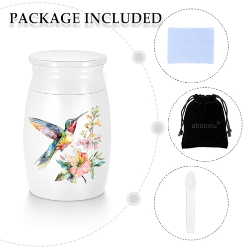 Abooxiu Small Hummingbird Mini Aluminum Memorial Urn - White, Green Pattern - 3 Inches Tall - Human Ashes Keepsake - Secure Threaded Lid - Elegant & Exquisite Craftsmanship - Decorative Urn for Adults Green Hummingbird