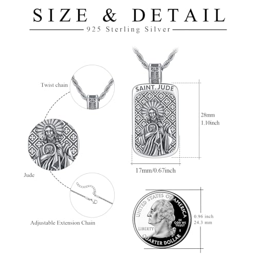 925 Sterling Silver Patron Saint Necklace Amulet Necklace Talisman Religious Jewelry Gifts for Prayer Baptism Christmas New Year 03 Saint Jude