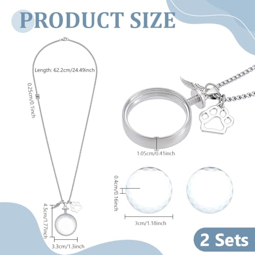 NBEADS 2Pcs Pet Fur Jewelry Keepsake Necklace, Pet Ashes Memorial Keepsake Urn Flat Round Locket Pendant Necklace with Glass Cabochons for Dog Cat Portrait Memorial Jewelry Gift, Platinum