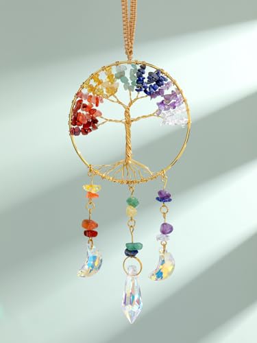 JOVIVI Chakra Crystal Tree of Life Hanging Crystals Spiritual Gifts for Women Mum Birthday,Sun Catchers for Windows Chakra Hanging Ornament Home Room Garden Decor Meditation Accessories For Women