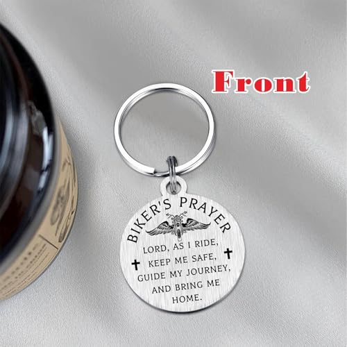 St Christopher Keyring - Biker Prayer Gifts for Men - Ride Safe Keyrings Motorbike, Bikers Motorcyle Key Ring- Patron Saint of Travellers Protection Gift