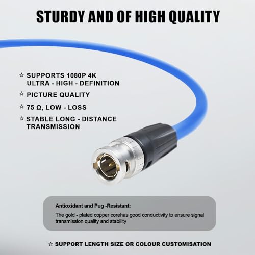 Alvin's Cables 12G HD SDI Video Coaxial Cable BNC Male to Male for 4K Video Camera 1M 1m/3.3ft Blue