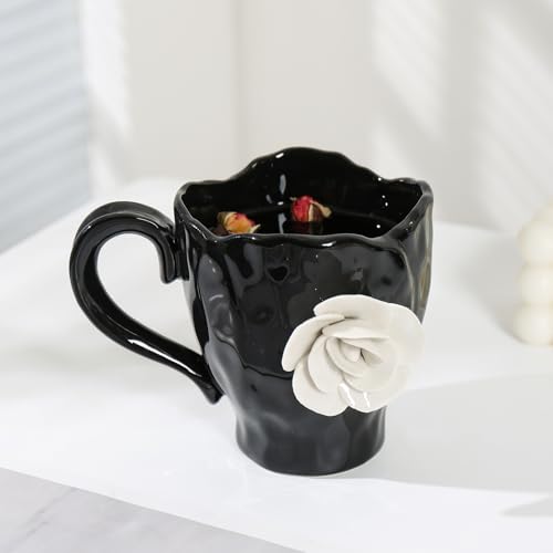 Ceramic Cute Coffee Cups, Handmade Flower Tea Mugs, Gifts for Milk Coffee Tea Lovers 11OZ (Pack of 2) 11 Ounces (Pack of 2)