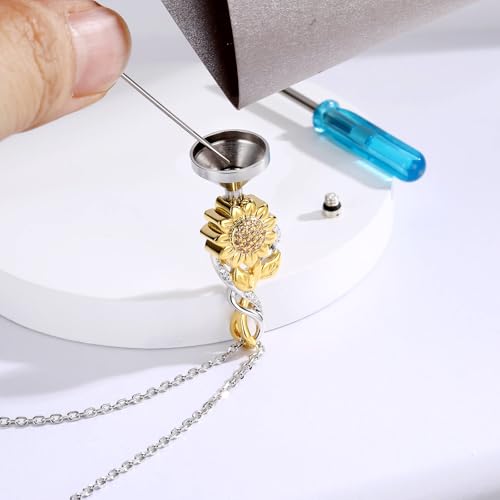 Cremation Necklace for Ashes Sterling Silver Ashes Urn Keepsake Memorial Jewelry Gifts for Women (Sunflower)