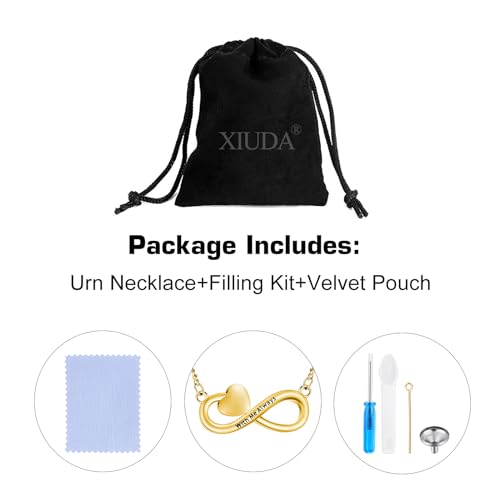 XIUDA Infinity Cremation Jewelry Heart Urn Necklace for Ashes Stainless Steel Urn Pendant Memorial Ashes Necklace for Women Men Gold