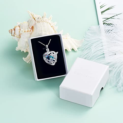 Yinplsmemory Hummingbird Cremation Jewelry Crystal Heart Urn Ashes Necklace for Women Men Memorial Keepsake Necklace of Loved One Blue-Rainbow
