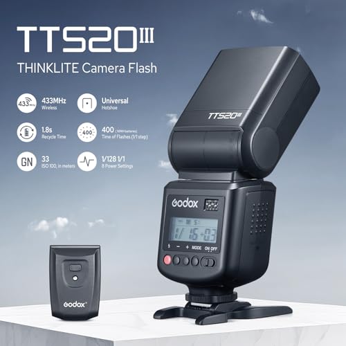 Godox TT520III Camera Flash, GN33 Hotshoe Flash with RT-16 Wireless Trigger