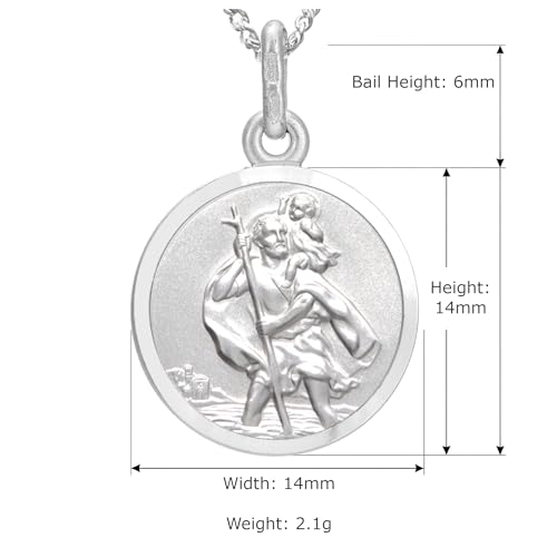 Alexander Castle Small 925 Sterling Silver St Christopher Pendant Necklace - 14mm with 18" Sterling Silver Chain & Jewellery Gift Box - Gift for Christening