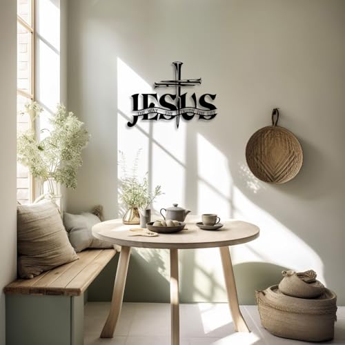 Cross Jesus Truth Metal Wall Decor - Religious Spiritual Faith Room Decor Black Wall Art Home Decor for Living Room, Bathroom, Bedroom, Dining Room, Church (Black)