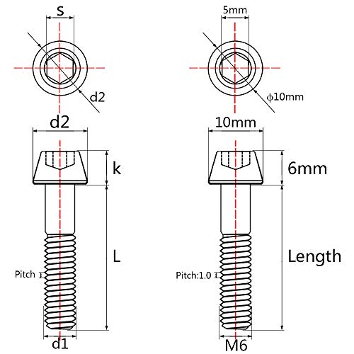 Wanyifa black titanium M6x45mm tapered socket head bolt with Allen hex screw head