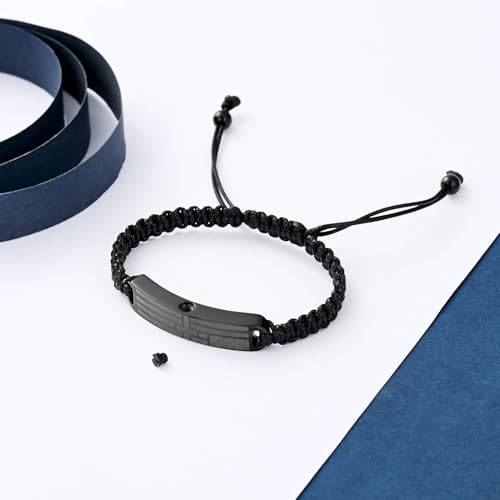 constantlife Cross Cremation Bracelet for Ashes Men Women American Flag Memorial Braided Bangle for Human Keepsake Adjustable Urn Jewelry to Honor Loved Ones Gift Black