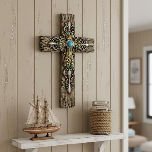 Comfy Hour 12 Inch Wall Cross, Rustic Religious Decor